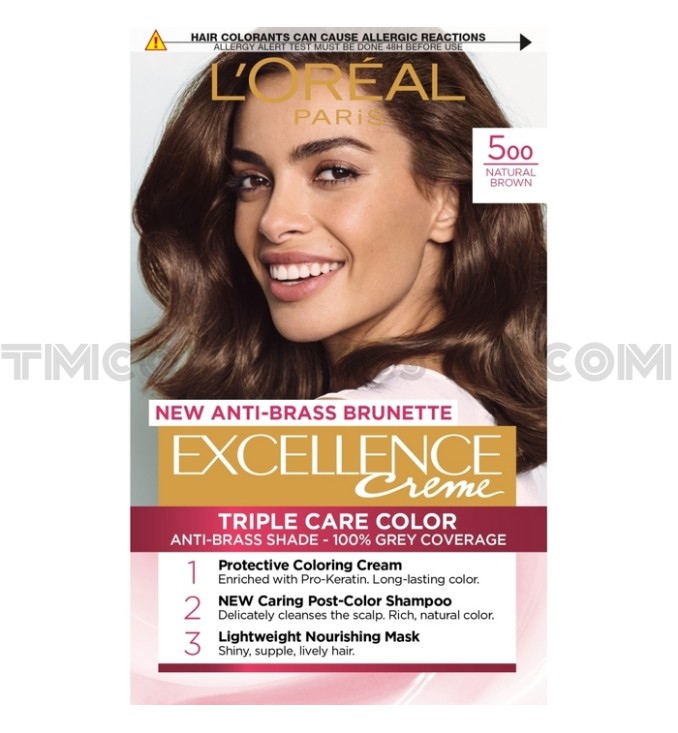 Loreal Paris Excellence трайна боя за коса 500/ Натурално кафяв Loreal Paris Excellence трайна боя за коса 500/ Натурално кафяв