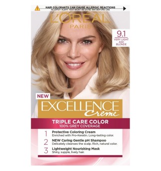 L'oreal Paris Excellence трайна боя за коса 9.1/ Много светло пепелно рус L'oreal Paris Excellence трайна боя за коса 9.1/ Много светло пепелно рус